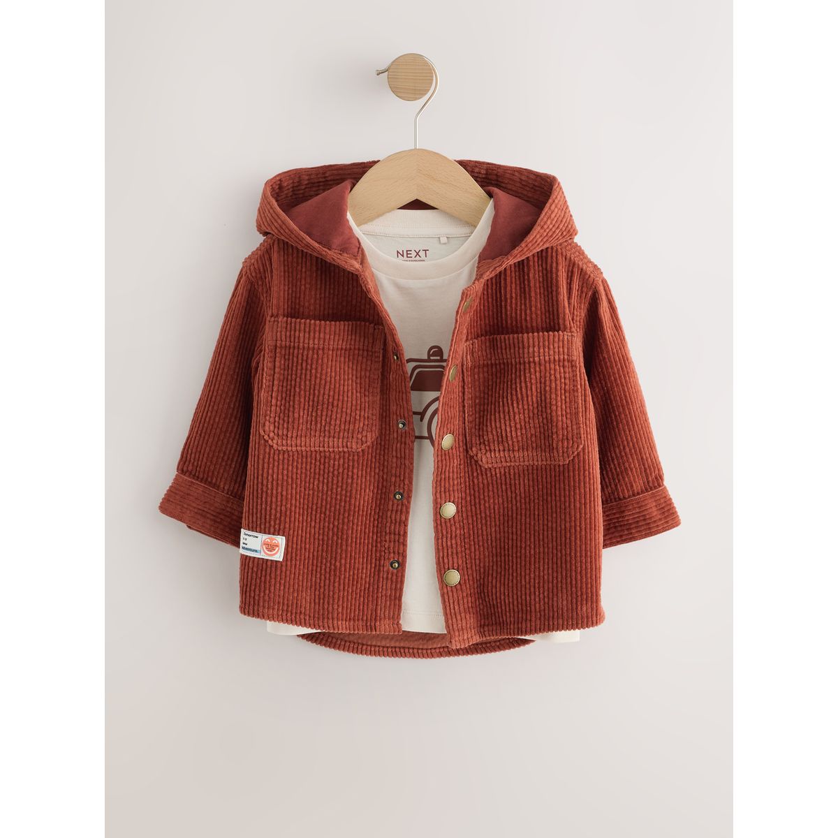 Surchemise velours à capuche et t-shirt, 2 p rouge rouille, NEXT