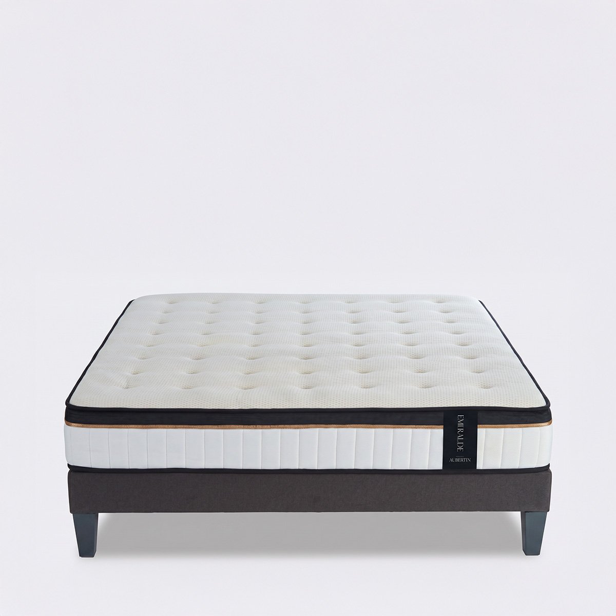 Ensemble Matelas EMERAUDE Mémoire et sommier tissu - 24 cm d'épaisseur - Accueil moelleux, soutien mi-ferme blanc, MAISON AUBERTIN