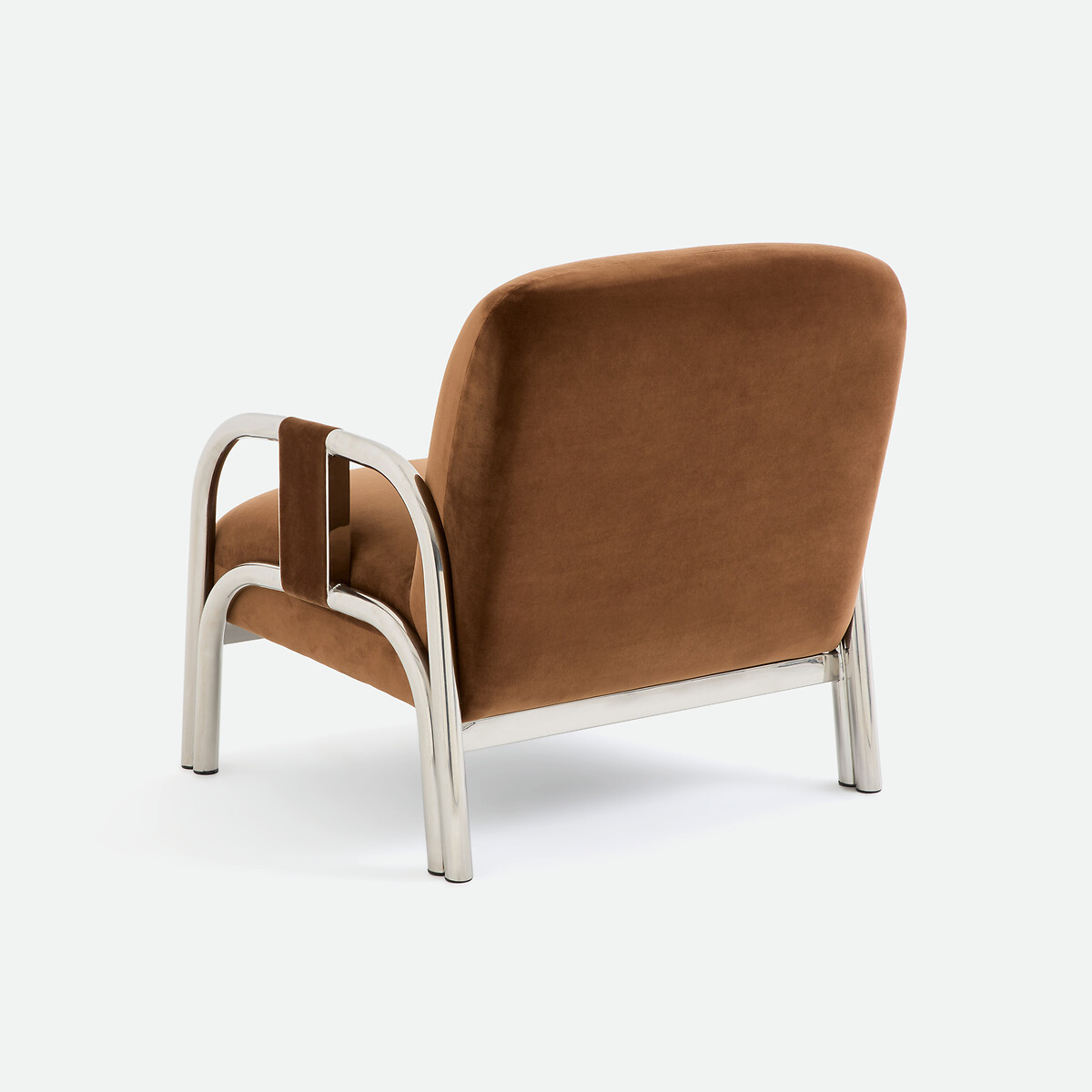 Fauteuil lounge, en velours et métal acier chromé, VINDY marron/chrome, LA REDOUTE INTERIEURS