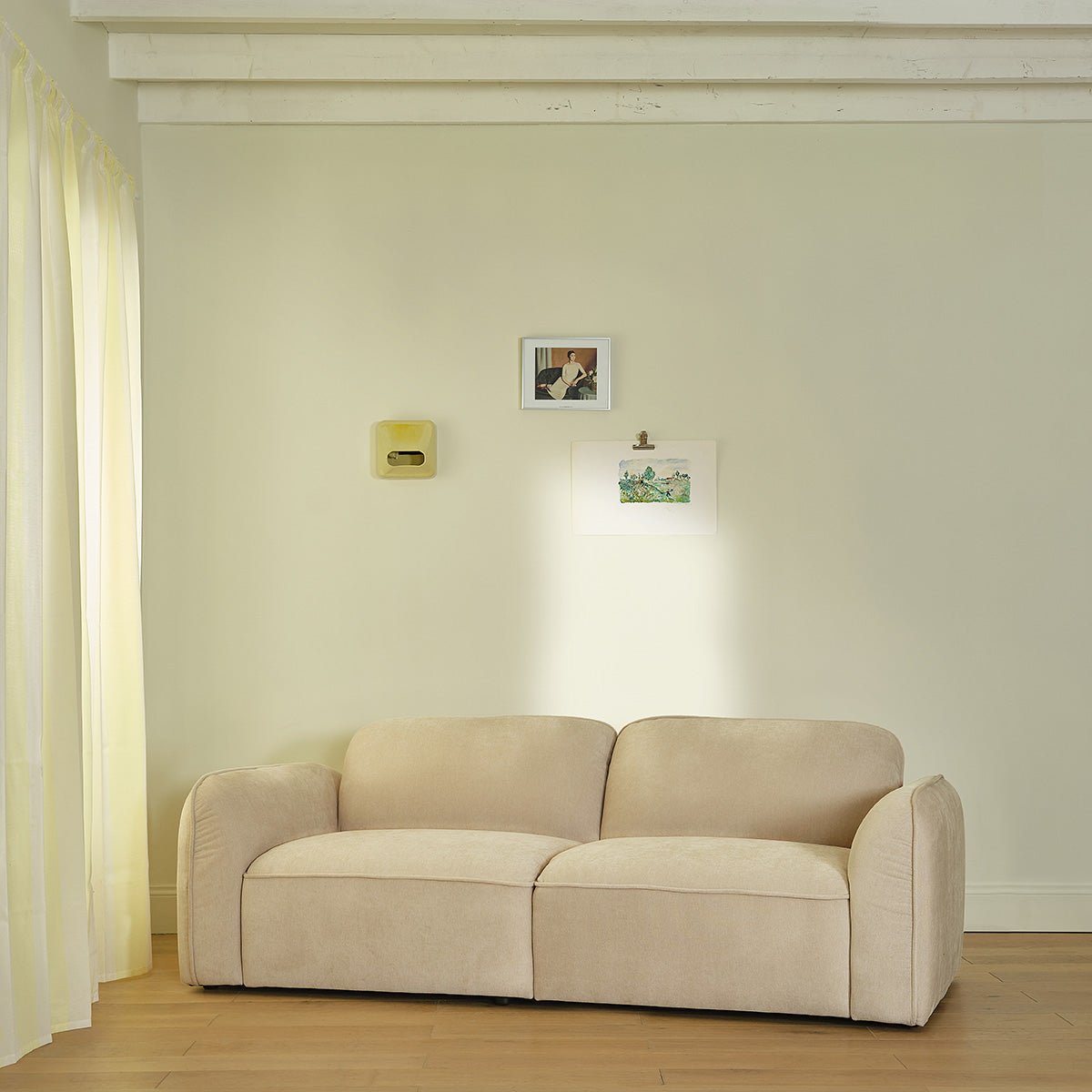 Canapé droit 3 places en velours HECTOR beige chiné, BERAH GETAH