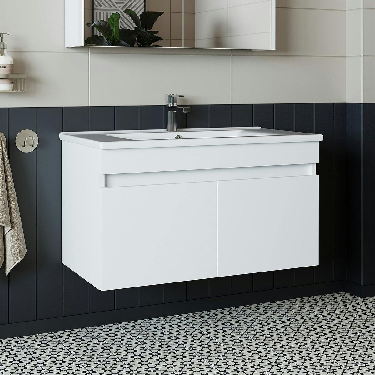 Meuble vasque 85 cm 2 portes LAAN blanc, PIER IMPORT
