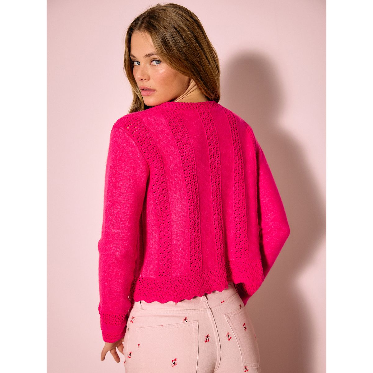 Cardigan en crochet rose, NEXT