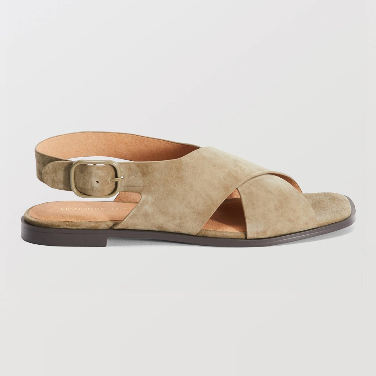 Sandales croisées en cuir olive, MONOPRIX