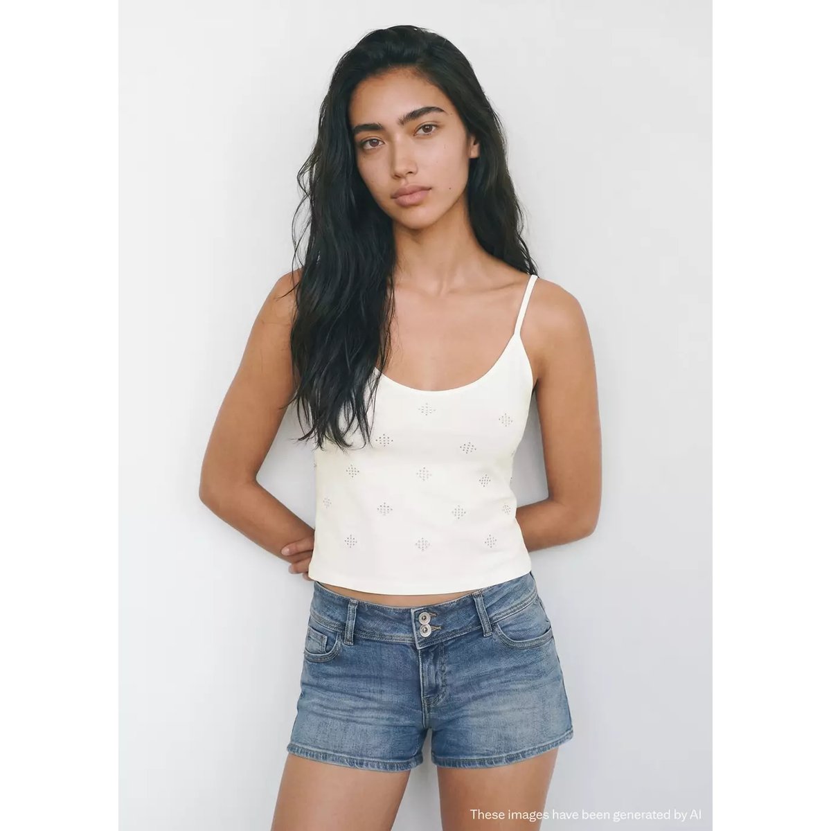 Top en coton à clous blanc cassé, MANGO TEEN