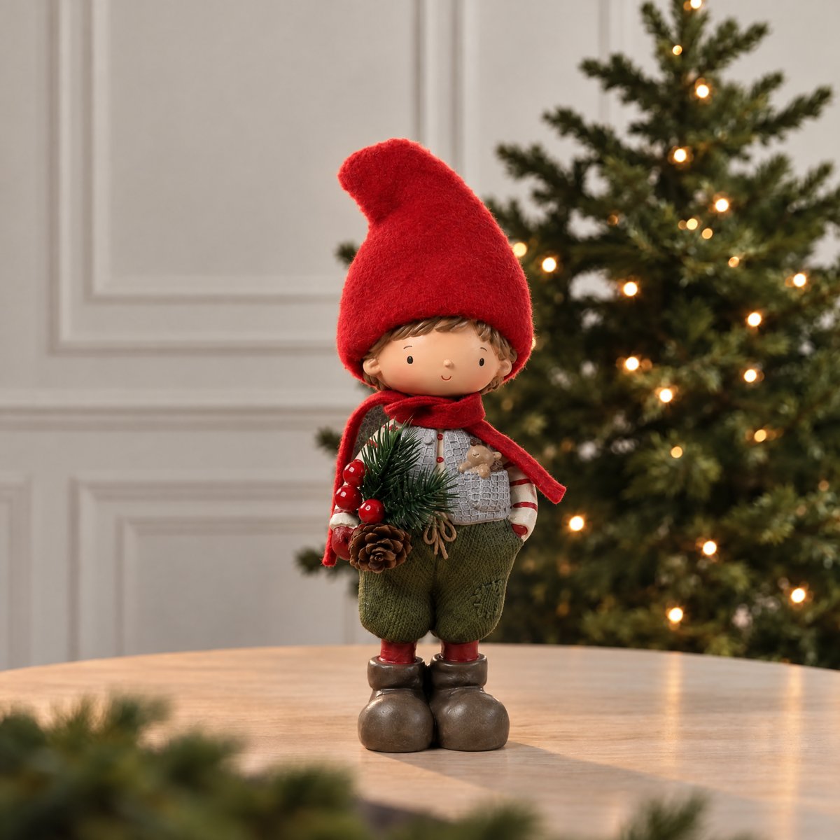 Figurine garçon pin enchanté décorative artificielle H22 NOËL rouge, SIA