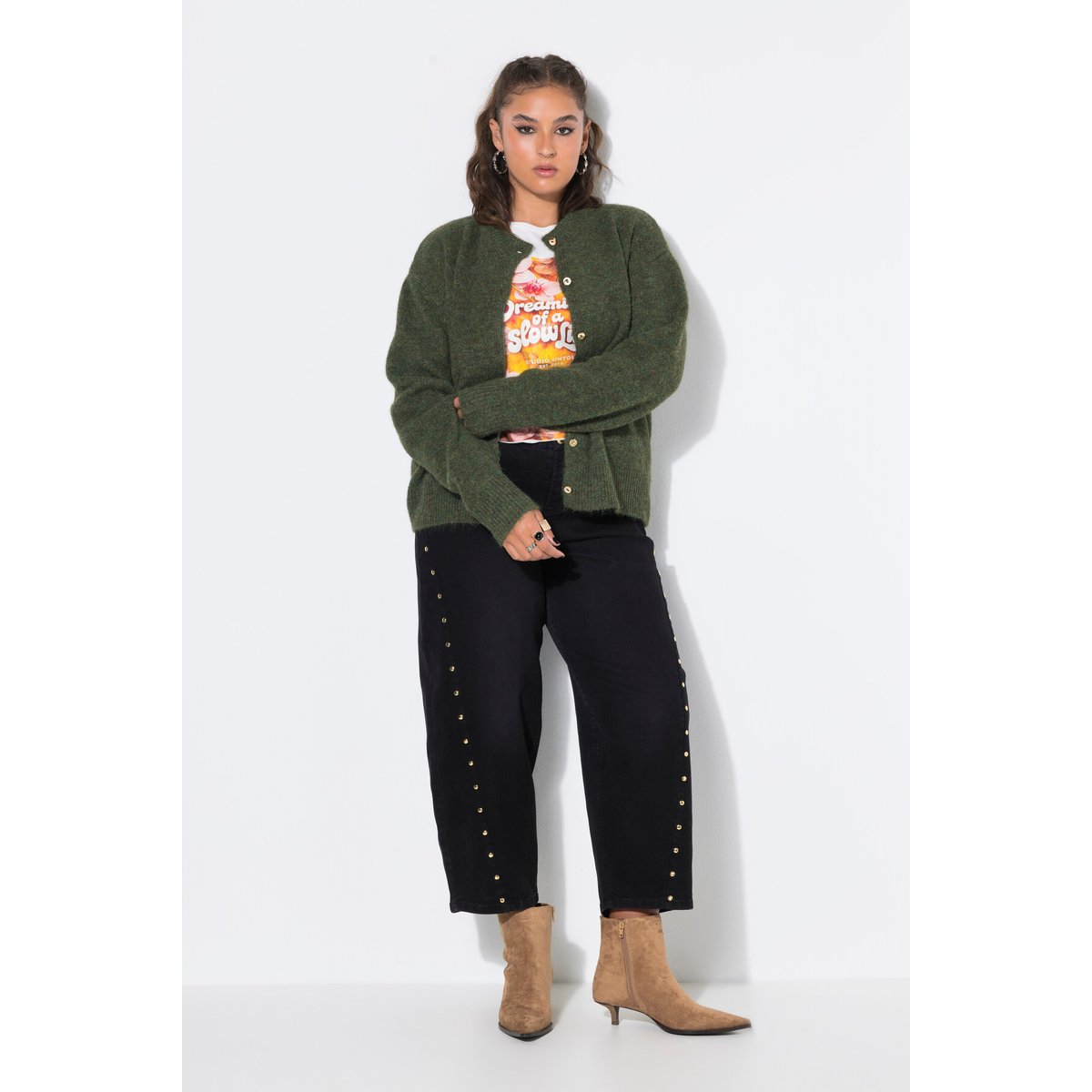 Cardigan oversize, manches ultra-longues olive clair, STUDIO UNTOLD