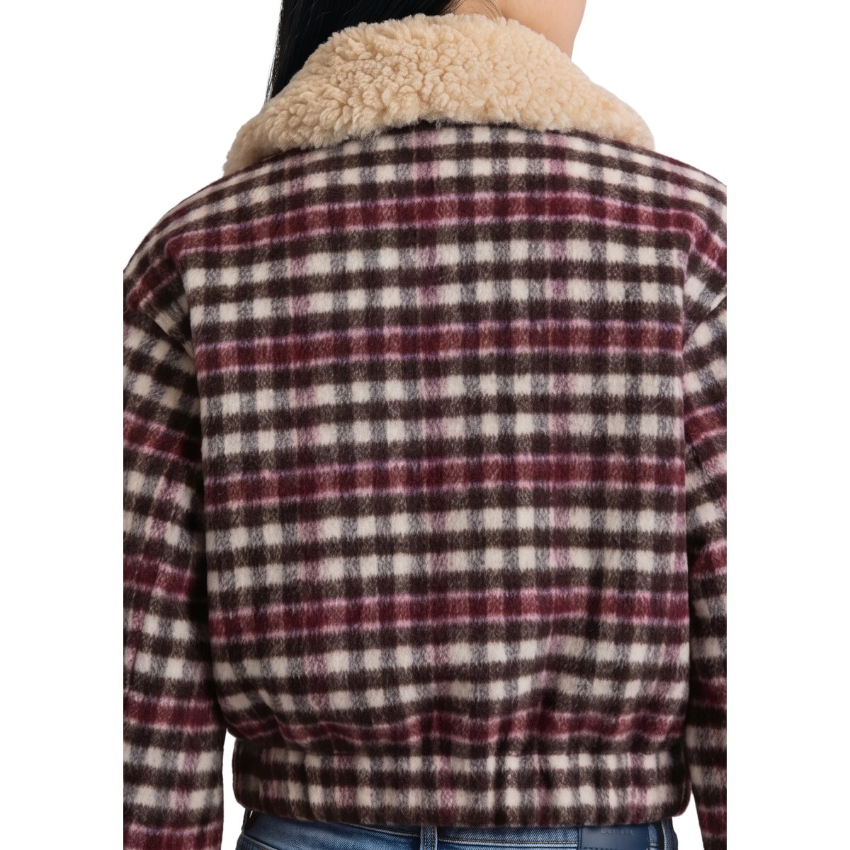 Blouson en laine à carreaux, coupe regular avec un col en peluche amovible blanc, MARC O’POLO DENIM