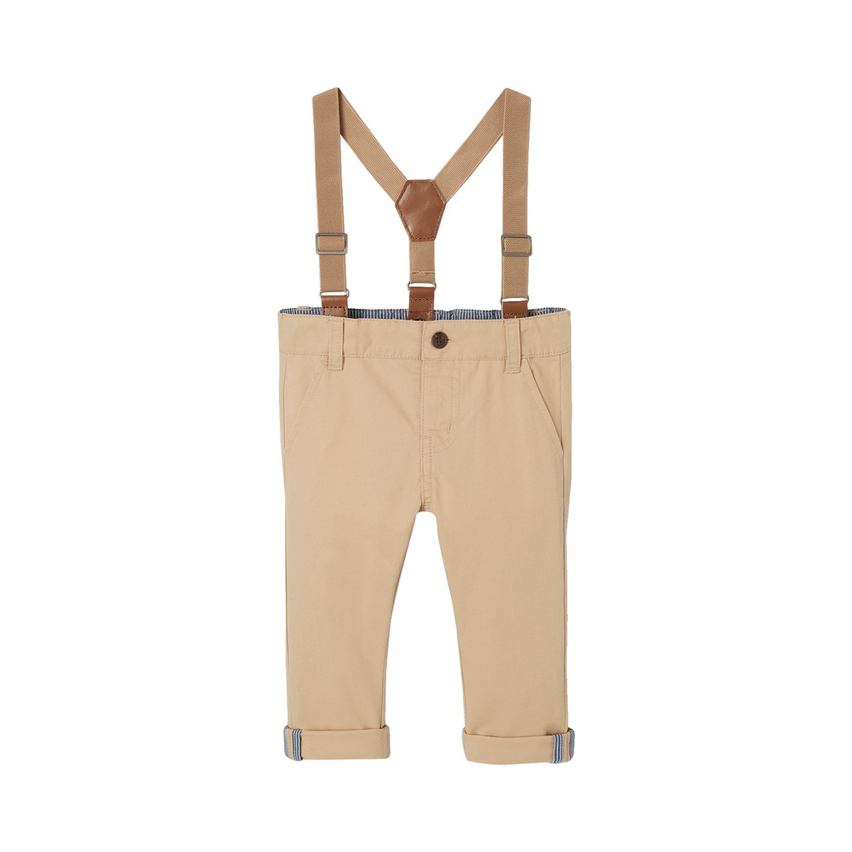 Ensemble 4 pièces bébé chemise + noeud papillon + pantalon + bretelles beige, VERTBAUDET