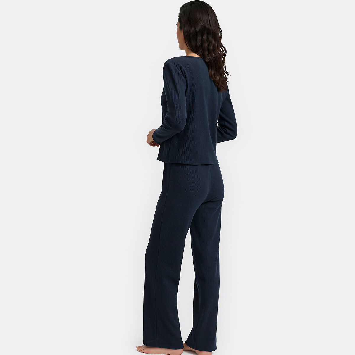 Pijama de punto de nido de abeja azul marino, LA REDOUTE COLLECTIONS
