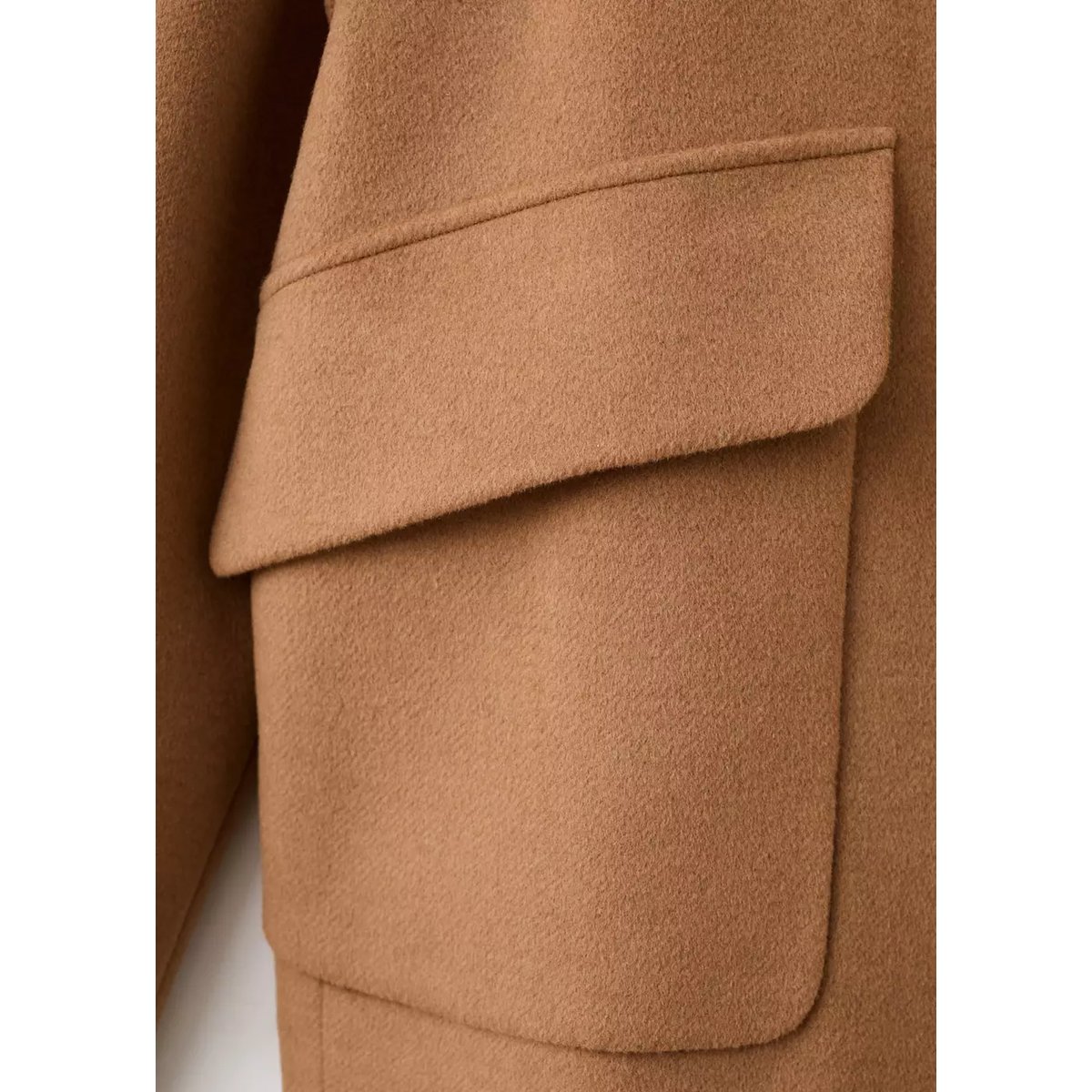 Manteau laine mélangée col cheminée marron moyen, MANGO