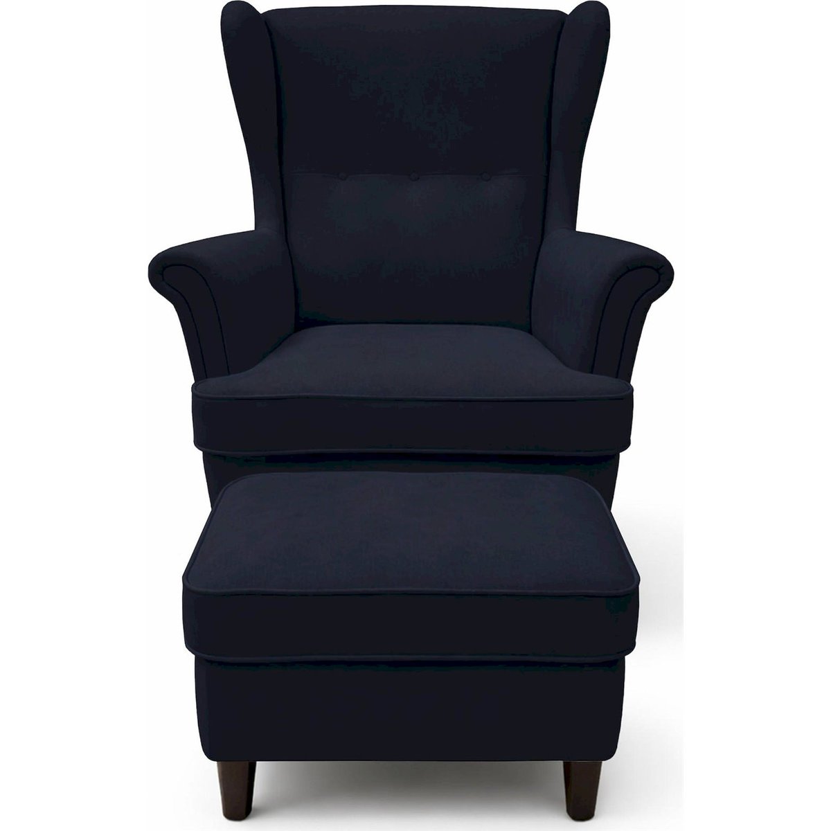 Fauteuil à oreilles MALMELLO avec repose-pieds bleu nuit cloud, RECOLLECTION