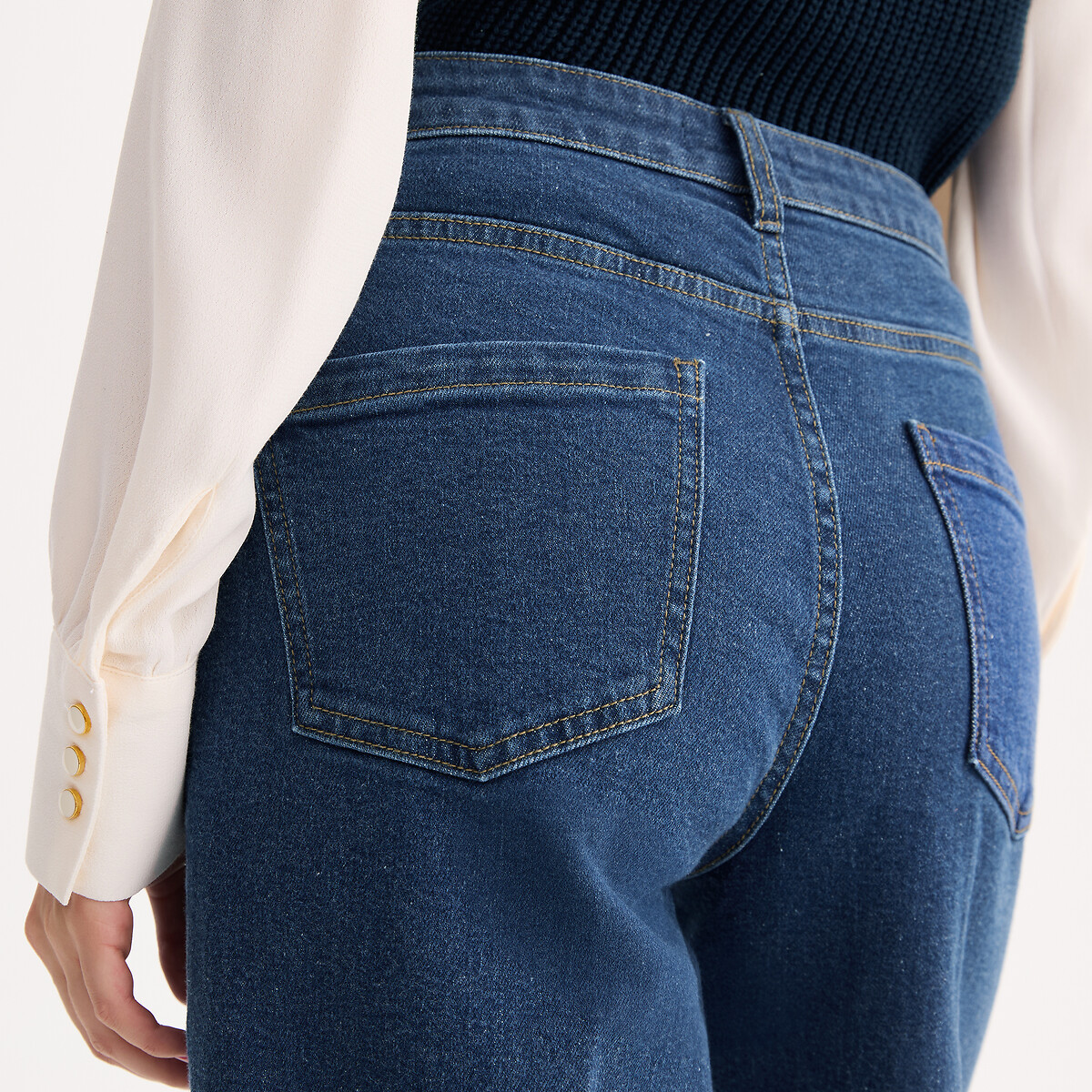 Jeans a gamba larga in cotone elasticizzato blu stone, ANNE WEYBURN