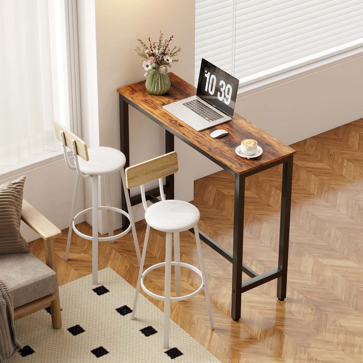 Tabouret de bar Panneau de particules Bois bois naturel et blanc, HOMCOM