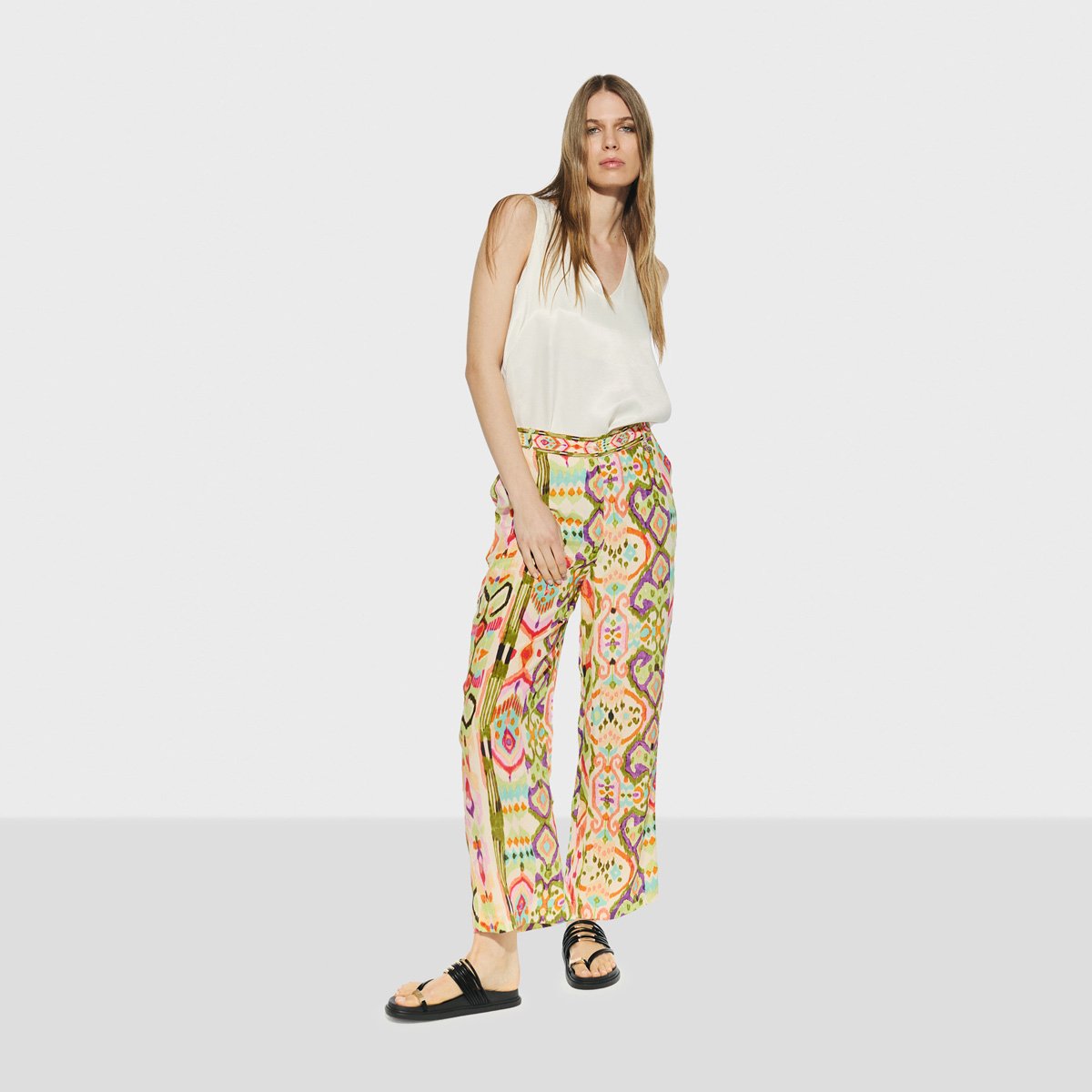 Pantalon fluide avec fermeture éclair dissimulée beige, LOLA CASADEMUNT