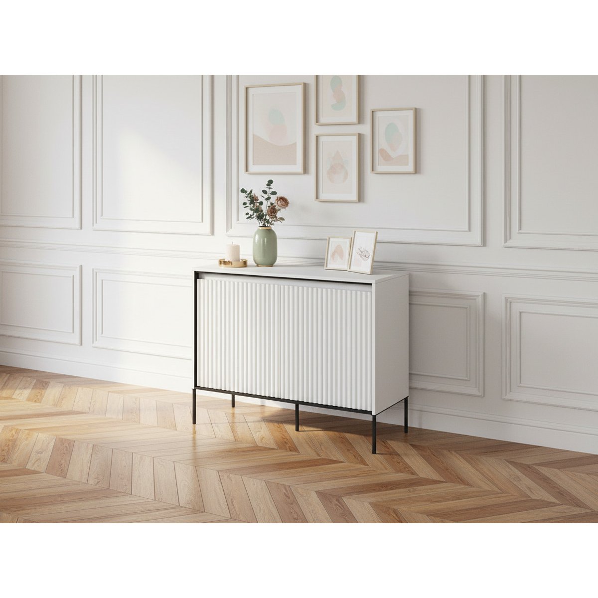 Buffet bas en panneaux de particules 2 portes 98 cm, LENARA blanc, BOBOCHIC