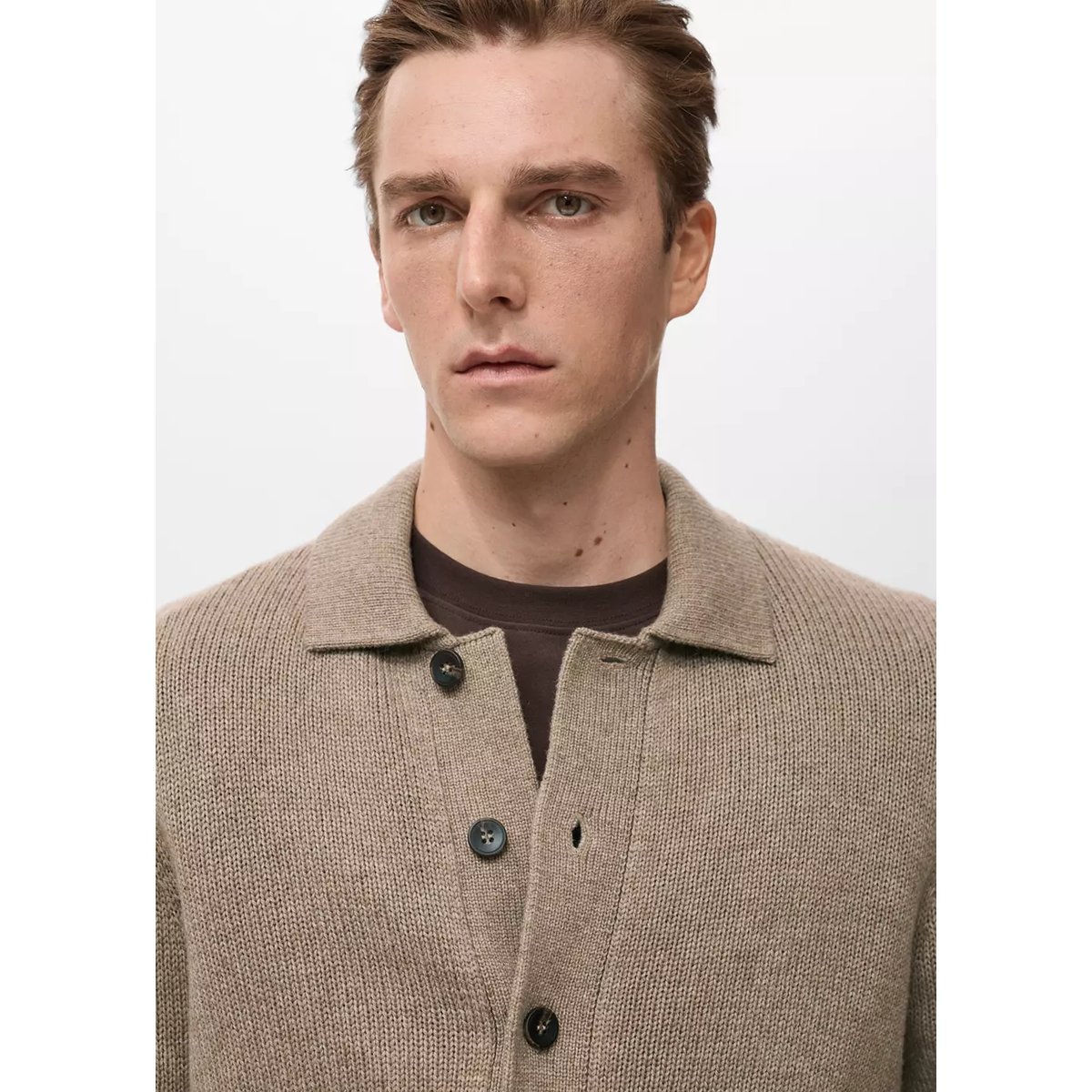 Cardigan maille laine mélangée beige, MANGO MAN