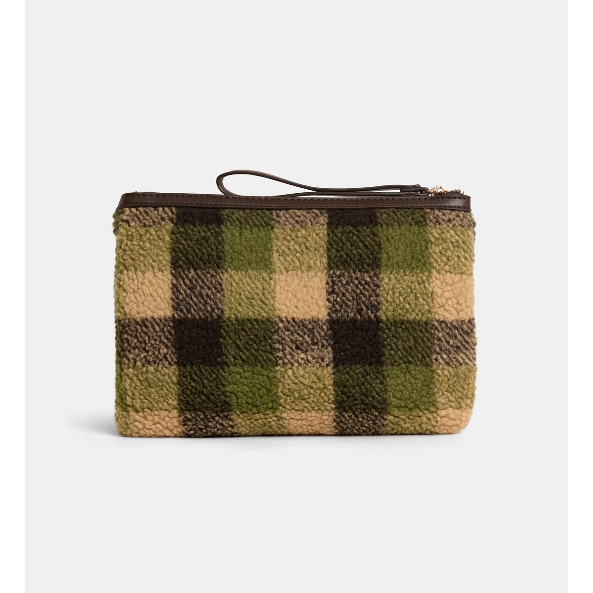 Pochette vicky en imitation peau lainée vert et camel, GALERIES LAFAYETTE