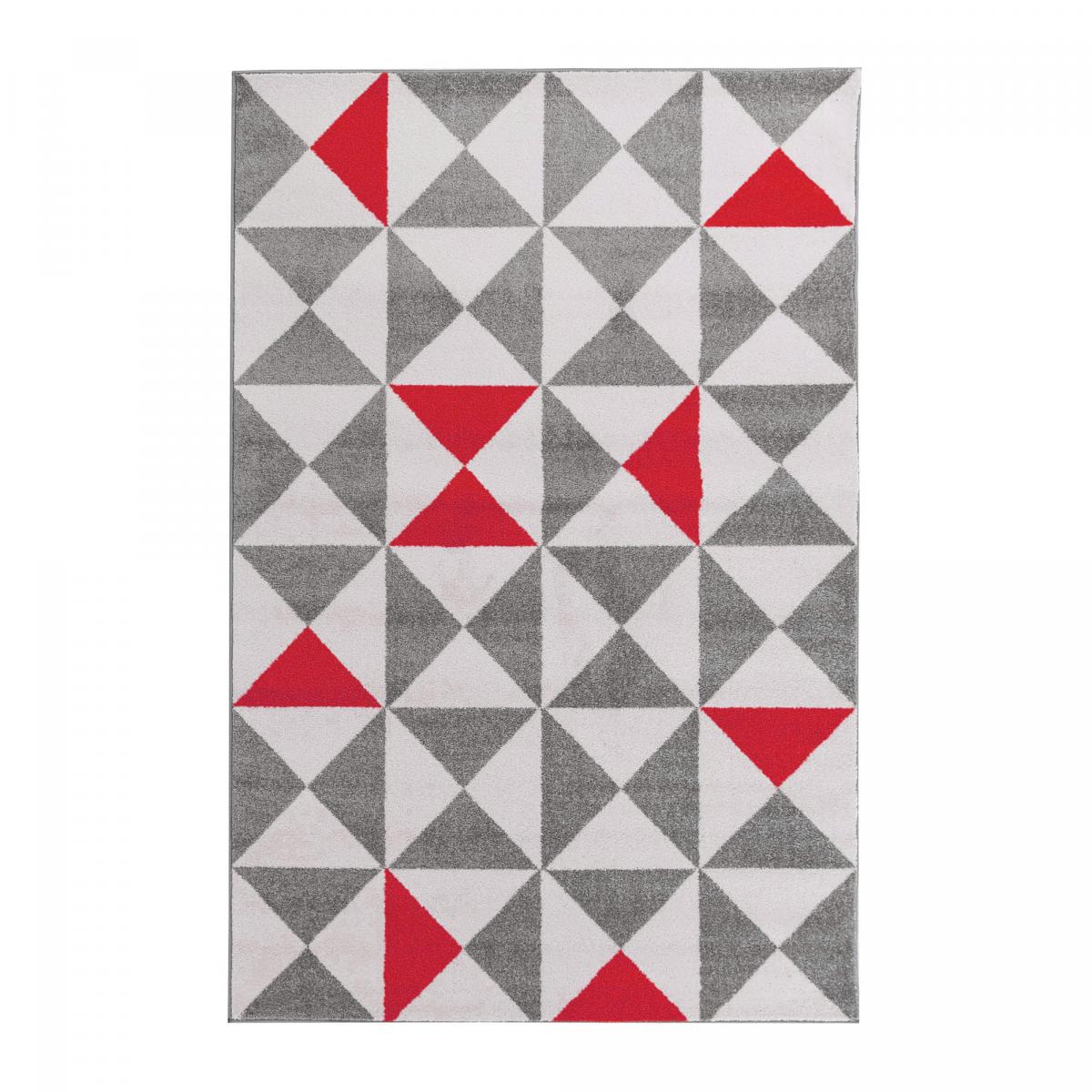 Tapis chambre tissé motif scandinave TRIANGAM rouge, gris, blanc, UN AMOUR DE TAPIS