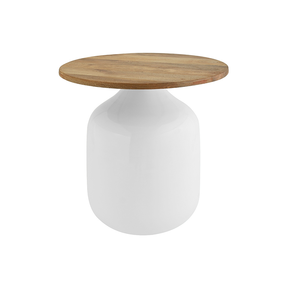Table d'appoint ronde design blanche et bois manguier massif H49 cm VERONA blanc, MILIBOO