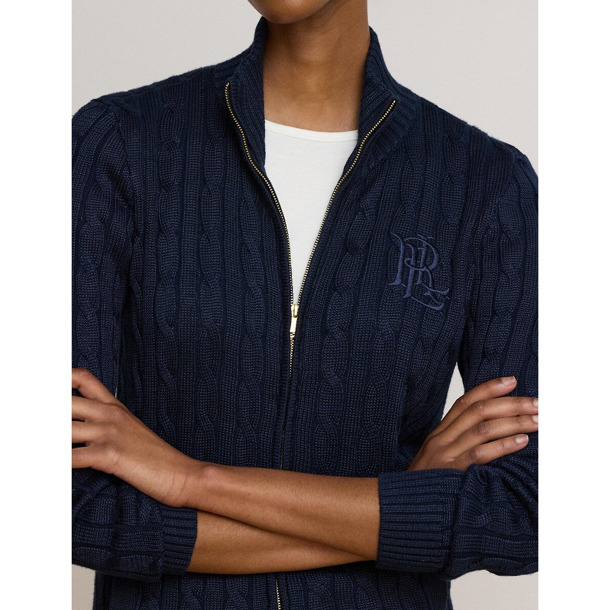 Gilet zippé torsadé à col montant marine, LAUREN RALPH LAUREN
