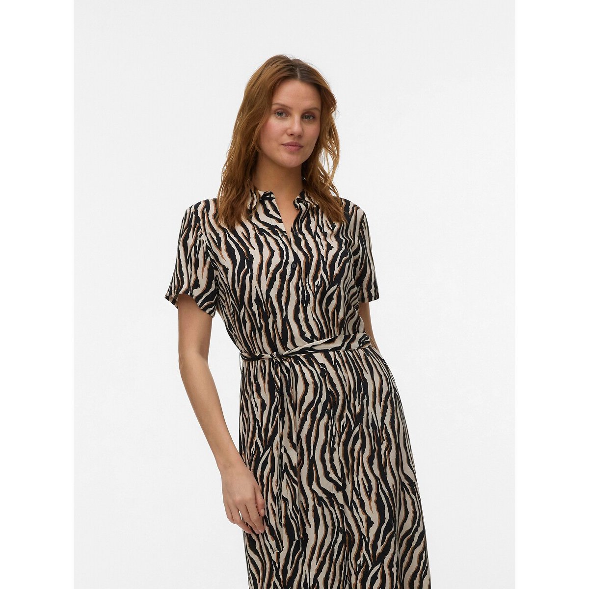 Robe imprimée manches courtes avec ceinture imprimé zèbre, VERO MODA