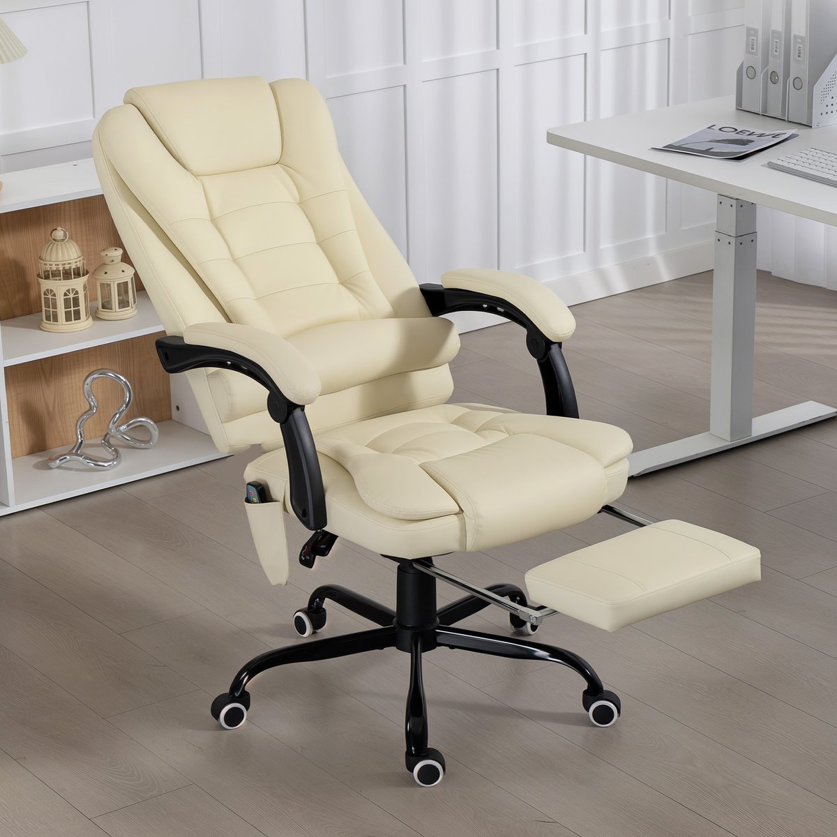 Fauteuil de bureau avec fonction massage beige, HOMCOM