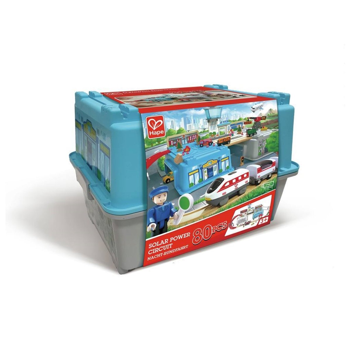 Paysage urbain train dans boîte de rangement multicolore, HAPE