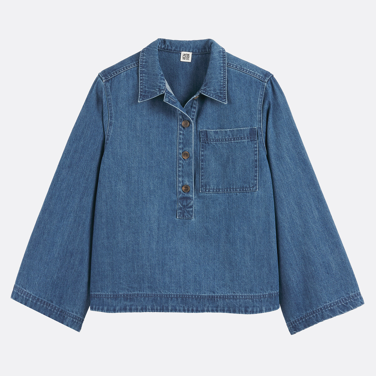 Sailor-Style Denim Shirt stonewashed blue, LA REDOUTE COLLECTIONS