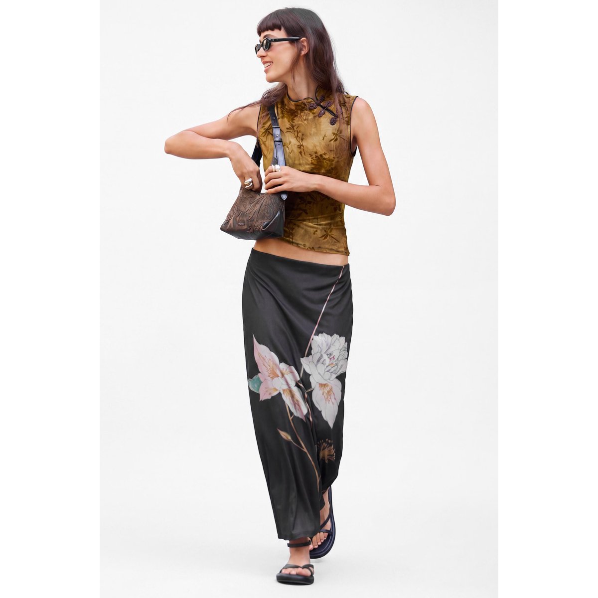 top à imprimé floqué marron, DESIGUAL