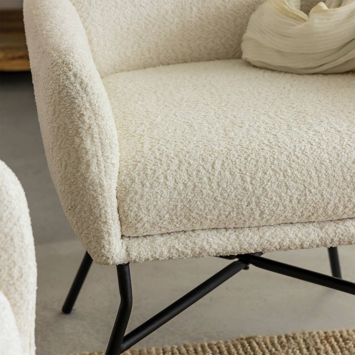 Fauteuil en tissu bouclette AMANDINE blanc, MADE IN MEUBLES
