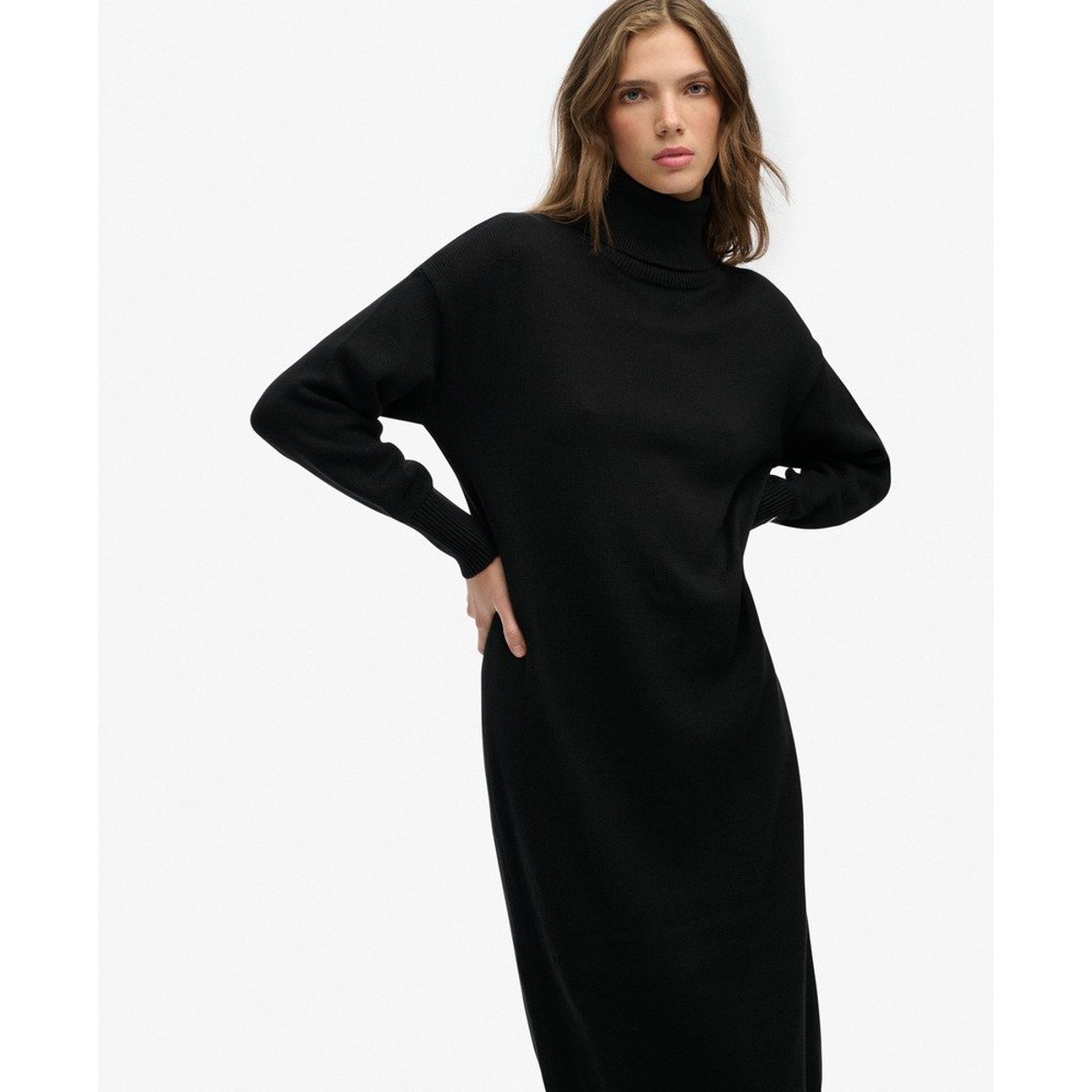 Robe Pull Midi à Col Roulé noir, SUPERDRY