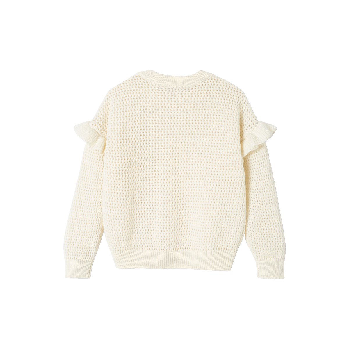 Pull à volants en maille fantaisie blanc, VERTBAUDET