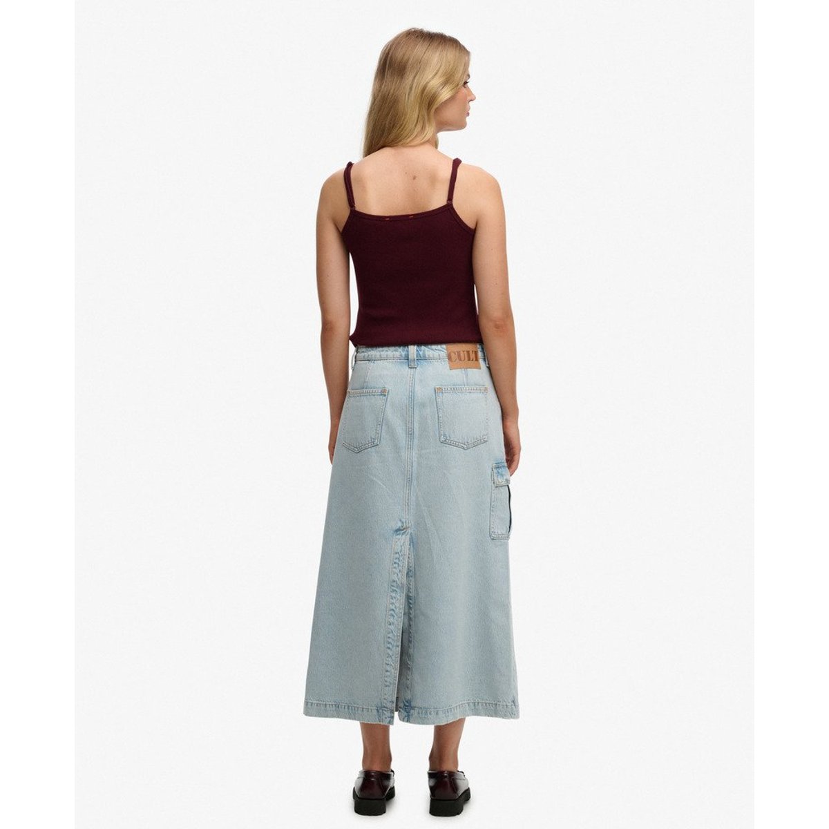 Jupe Maxi Cargo en Jean bleu vintage clair, SUPERDRY
