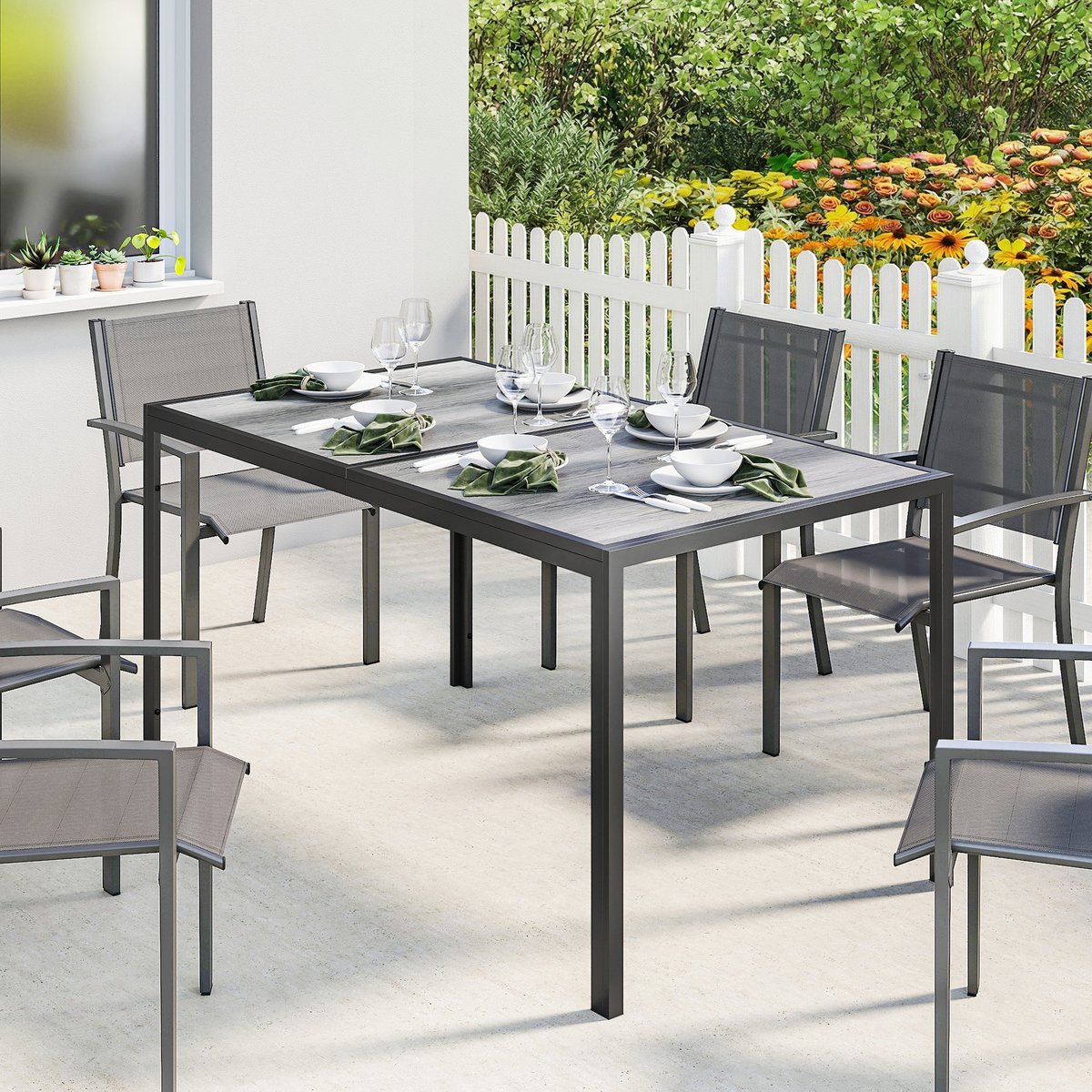 Table de jardin Acier galvanisé Gris gris, noir, OUTSUNNY