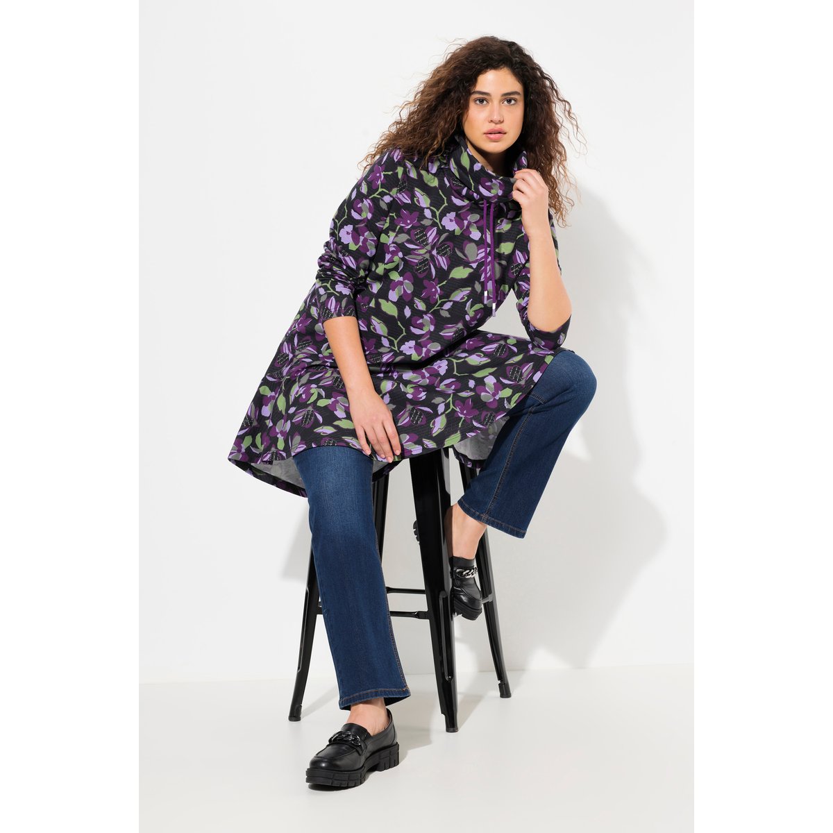 Sweat-shirt long avec poches noir, ULLA POPKEN