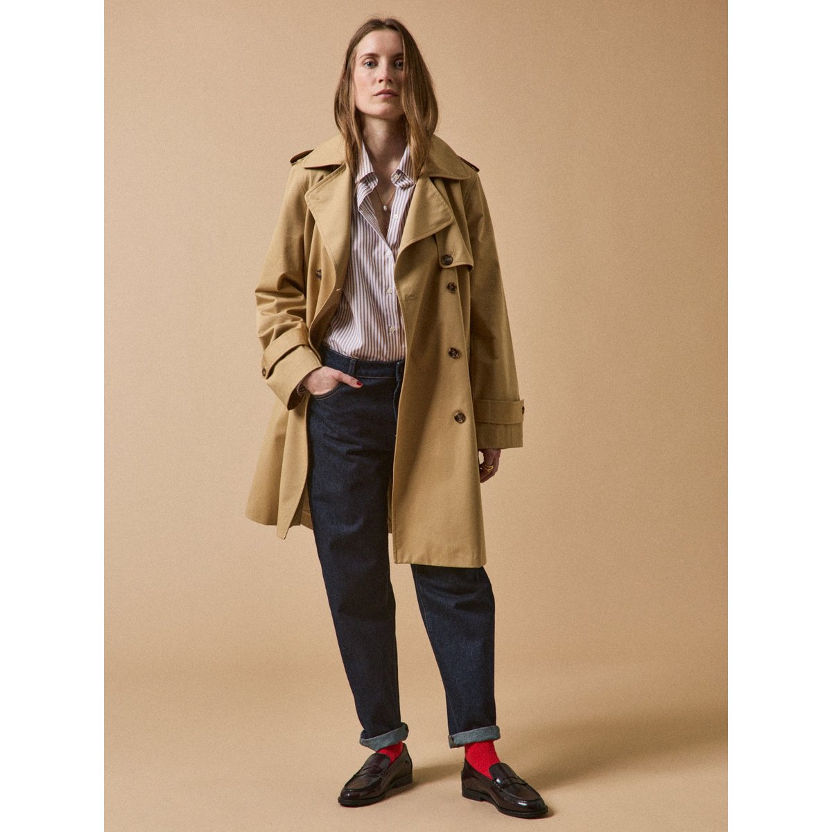 Trench long coton biologique beige, CYRILLUS