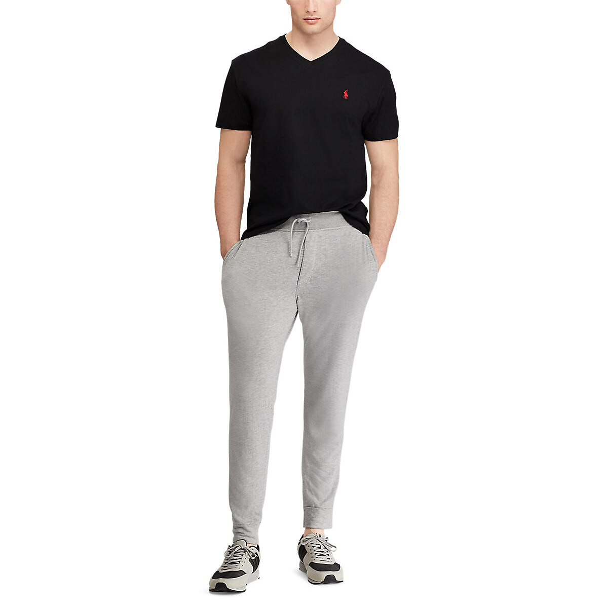 T-shirt col V en jersey de coton noir, POLO RALPH LAUREN