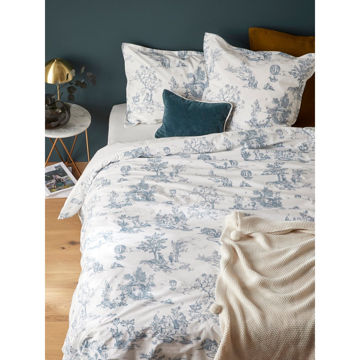 Drap-housse uni percale de coton "Esprit Toile de Jouy" blanc clair uni, CYRILLUS