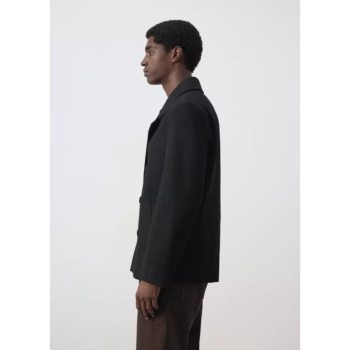 Manteau laine croisé boutons noir, MANGO MAN