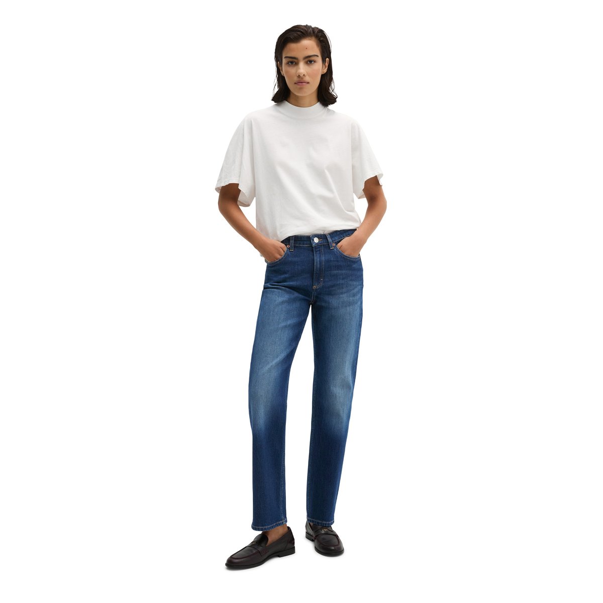 Jeans Modèle Linde straight cropped en coton bio stretch bleu foncé, MARC O'POLO