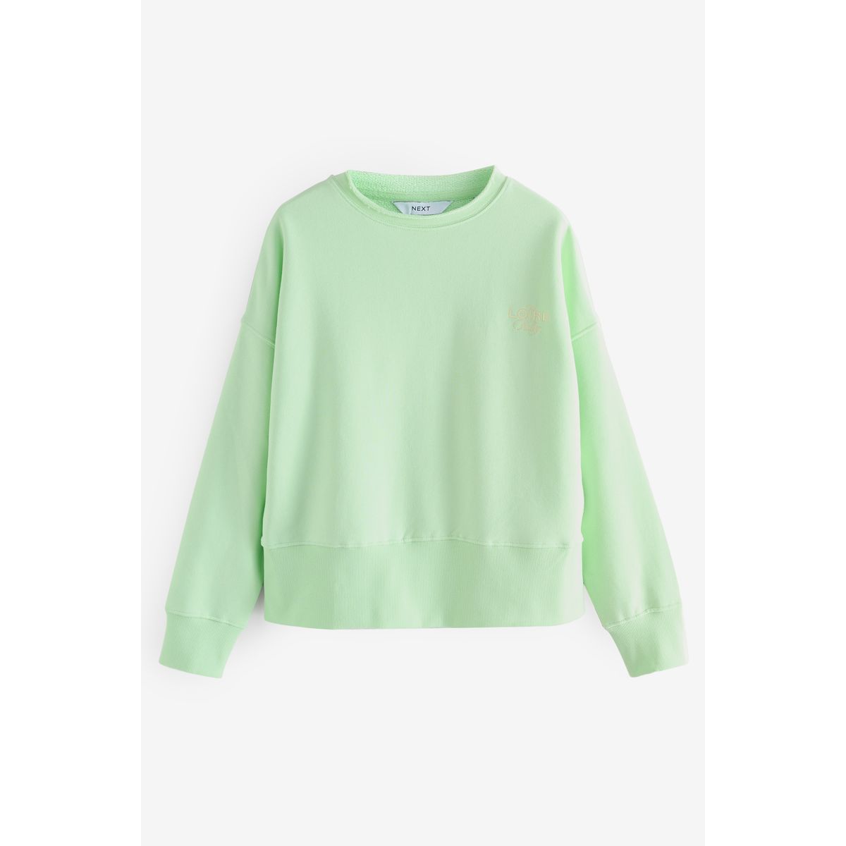 Sweat ras du cou en coton avec ourlet brut graphique vert fluo, NEXT