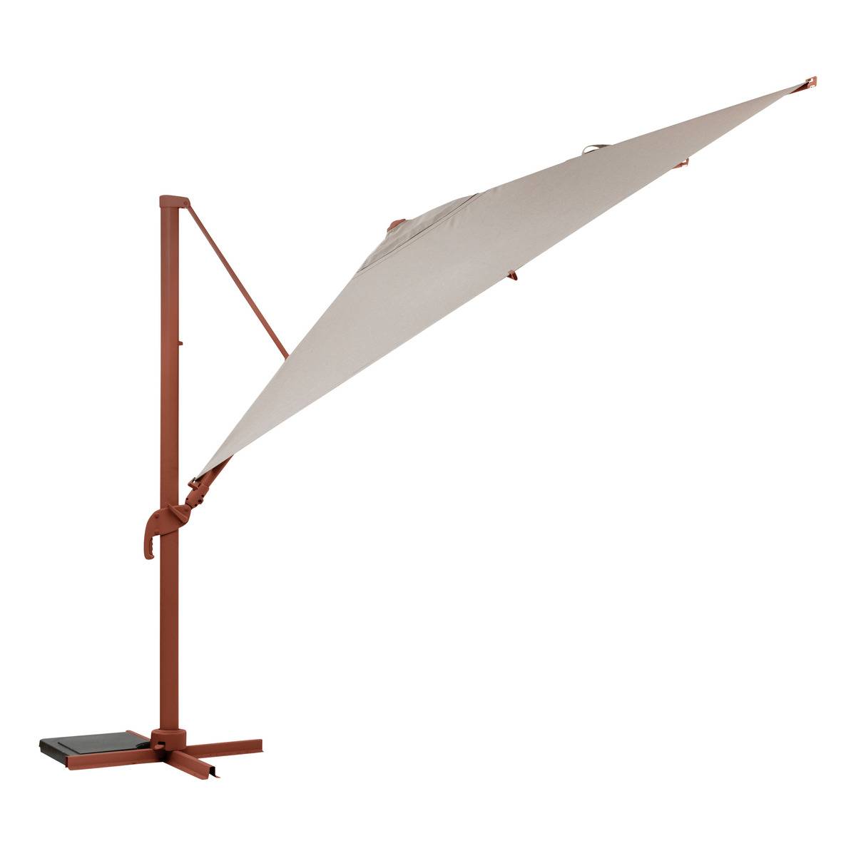 Parasol déporté rectangulaire inclinable 4x3m en aluminium MELHIA marron acajou, HESPERIDE