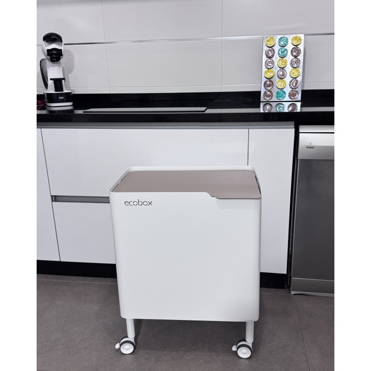 Poubelle cuisine ergonomique, 2 x 20 litres, ECOBOX NOA sable, DON HIERRO