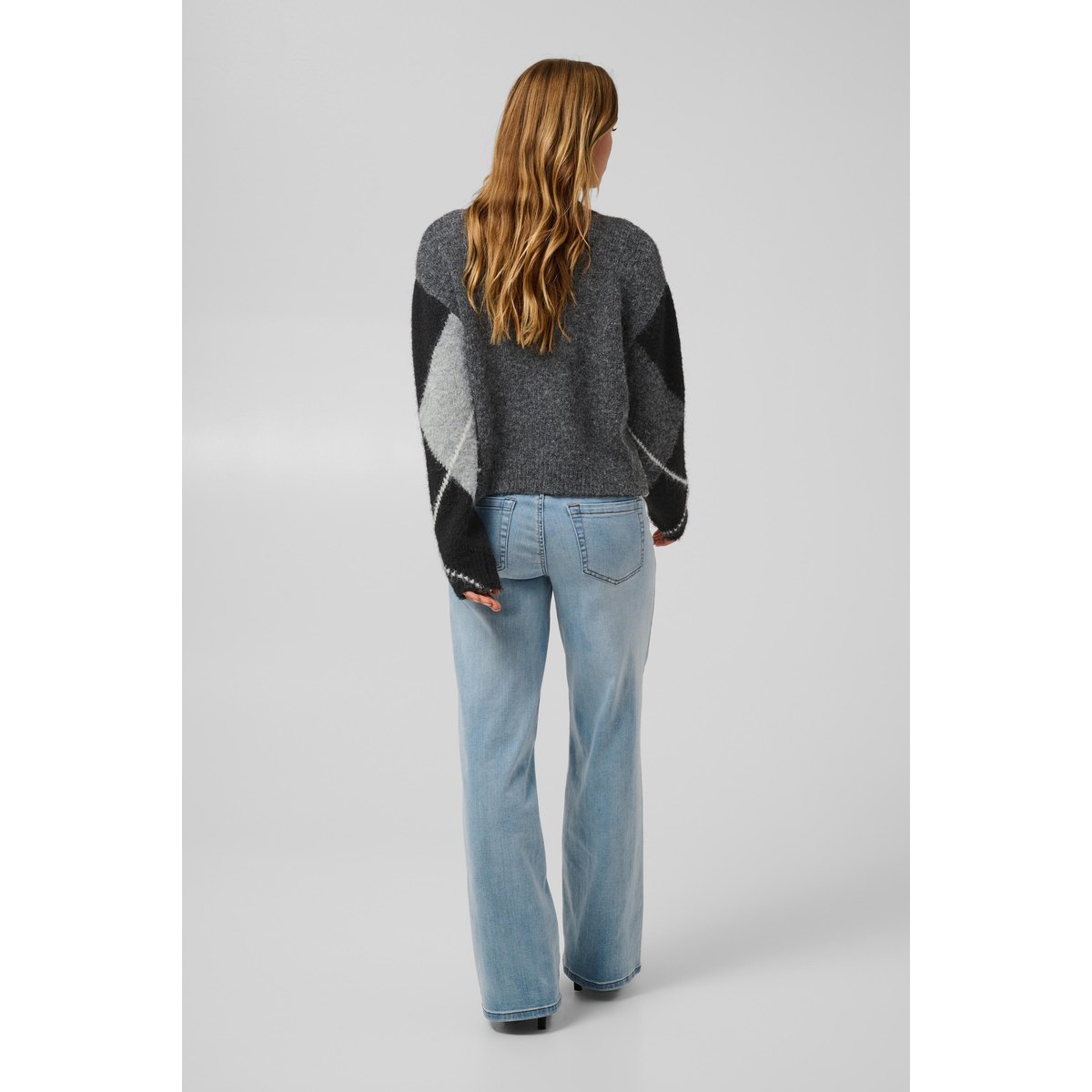 Pullover tricoté gris grey melange/black check, KAFFE