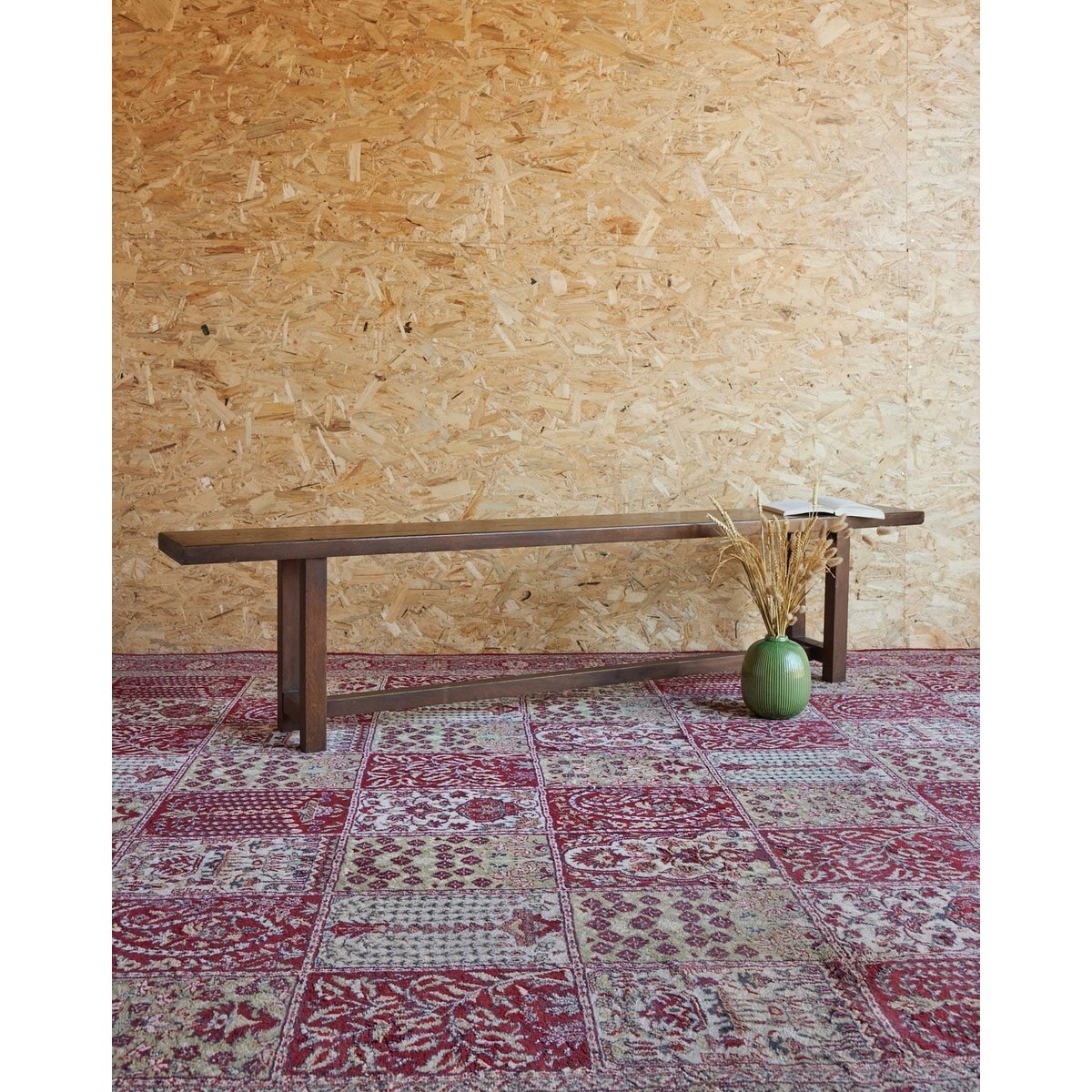Banc de ferme en bois Antoine N°428 - Bon état bois foncé, DEBONGOUT