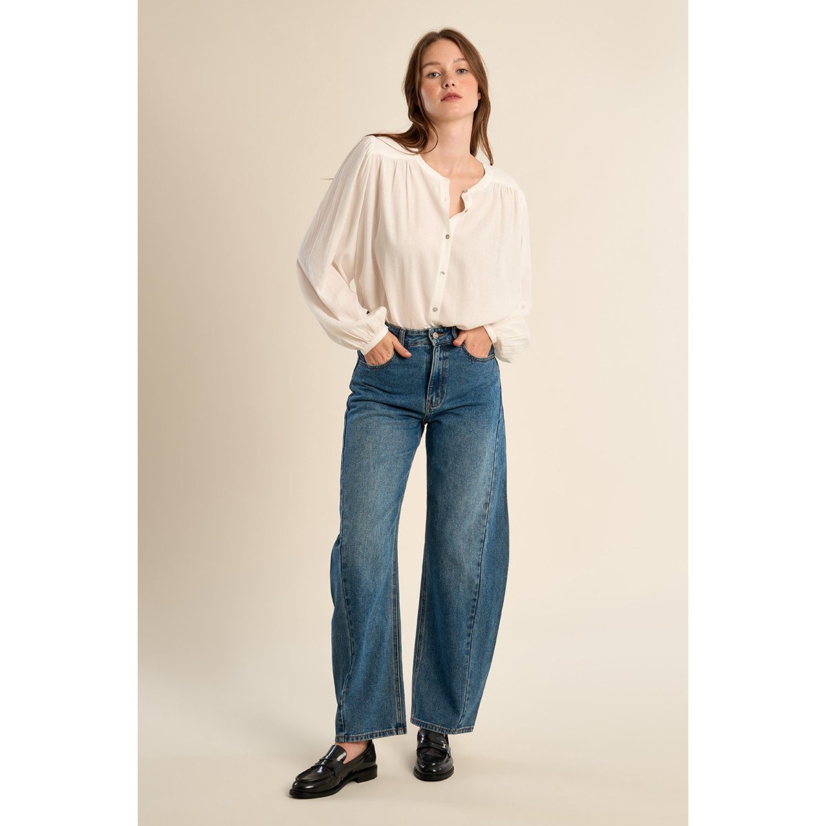 Jean barrel, taille haute brut denim, MOLLY BRACKEN