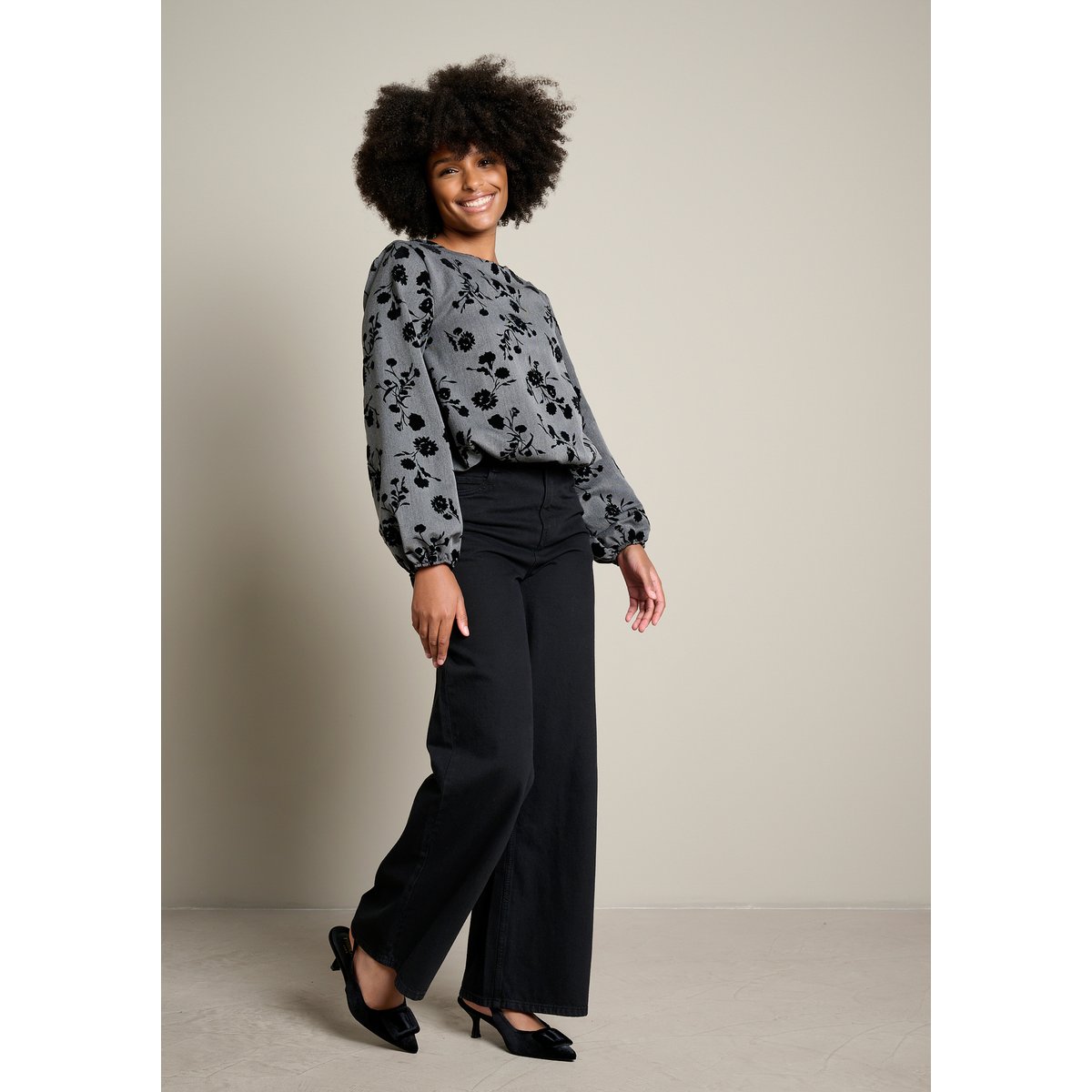 Blouse à motif floral medium grey, LOLALIZA
