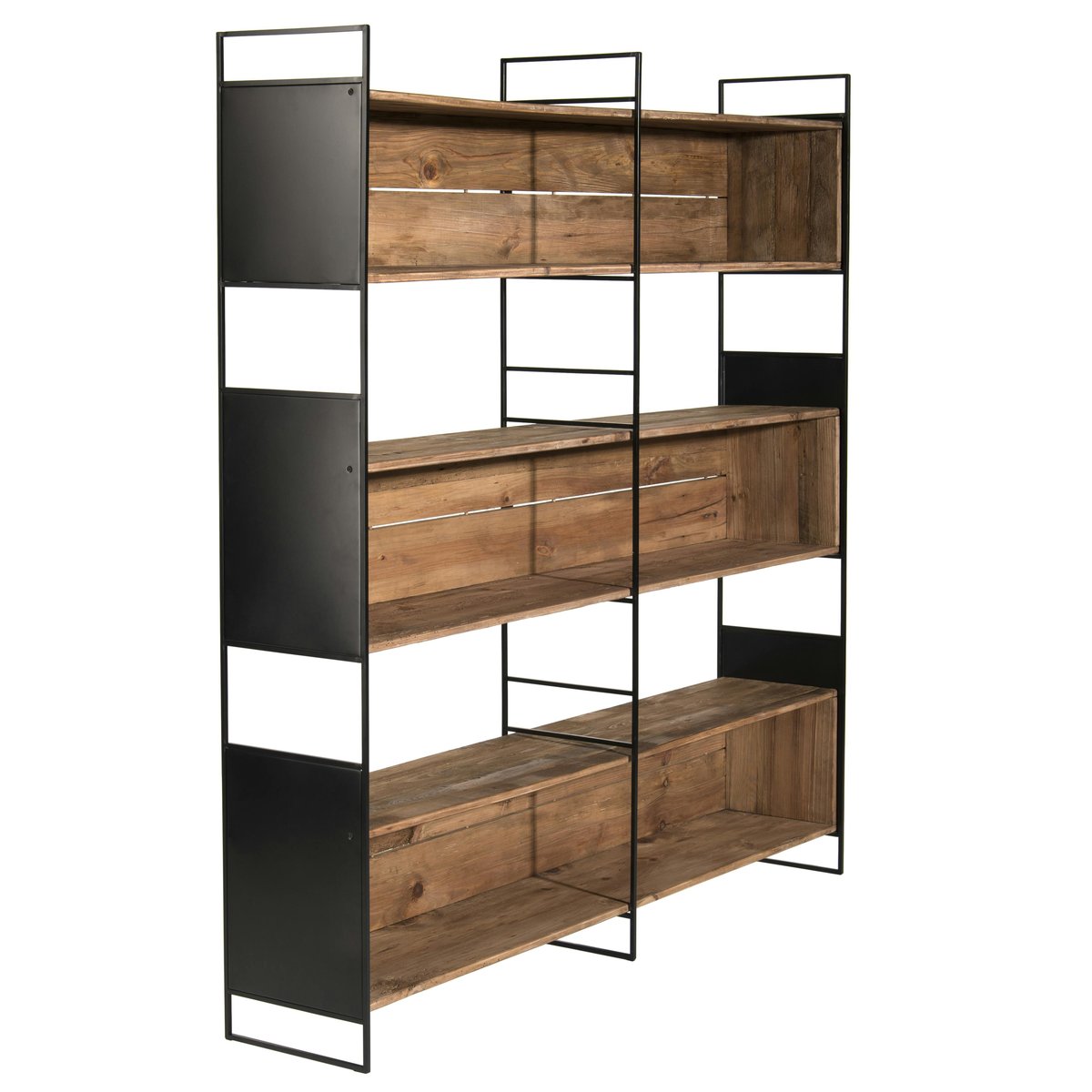 Bibliothèque en bois recyclé 180cm 6 niveaux avec niches de rangement style vintage CRACOVIE bois naturel, PIER IMPORT