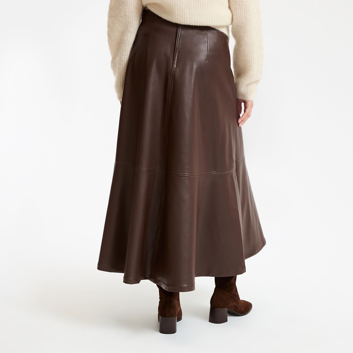 Jupe midi évasée en simili marron foncé, LA REDOUTE COLLECTIONS