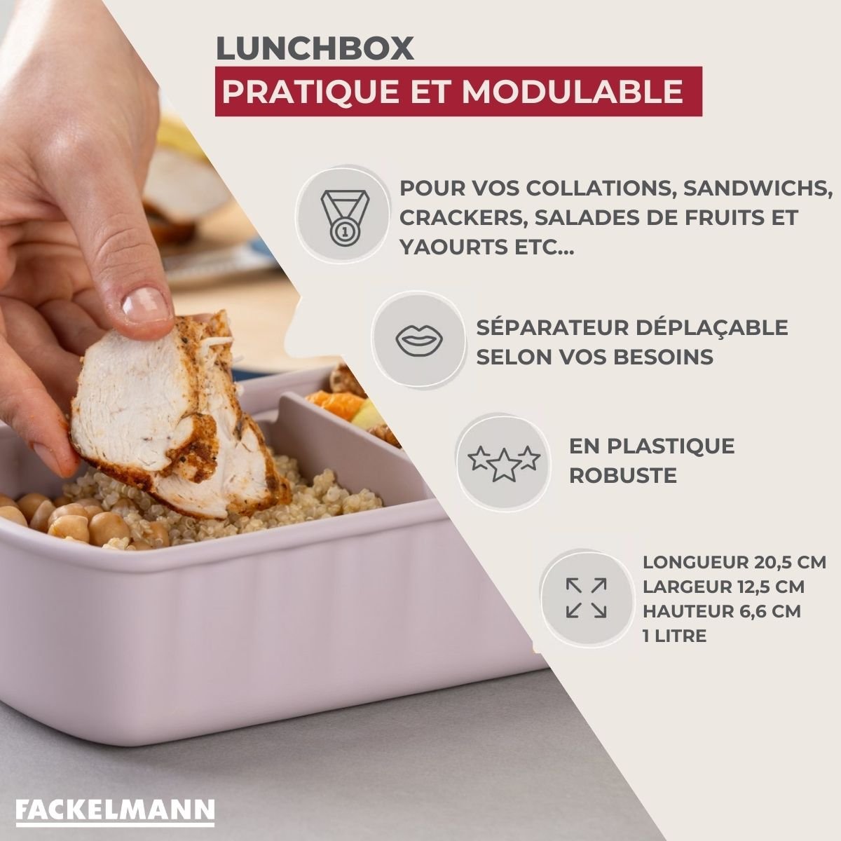 Lunchbox Beige à compartiment réglable 1 litre sans BPA STORAGE transparent,beige, FACKELMANN